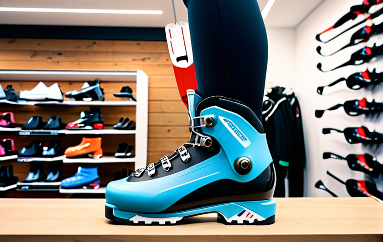 **
Prompt: "Custom-fit ski boots being 3D scanned in a modern ski shop. Focus on the technology and precision of the fit. Happy customer."
**